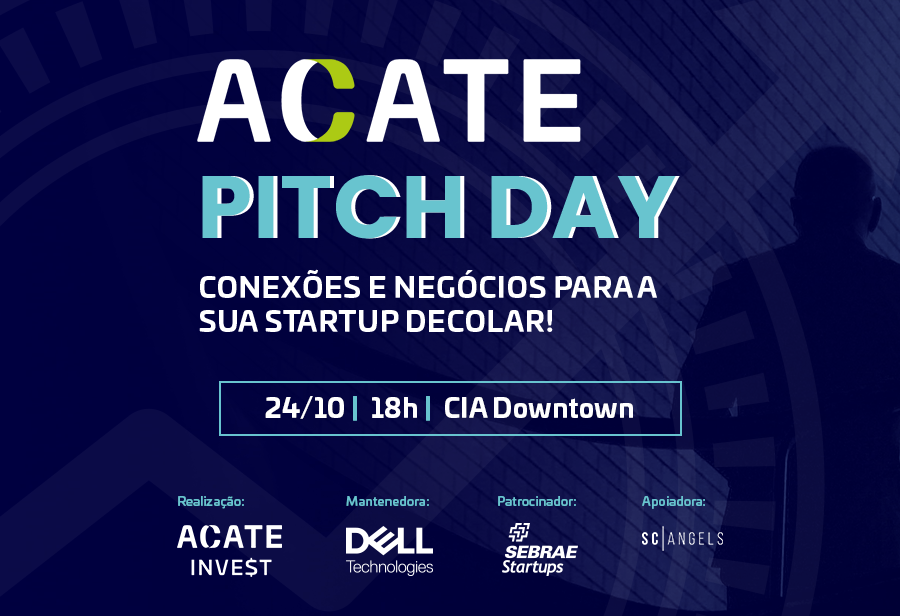 Evento ACATE Pitch Day terá a apresentação de startups a investidores no CIA Downtown, no Centro de Florianópolis.